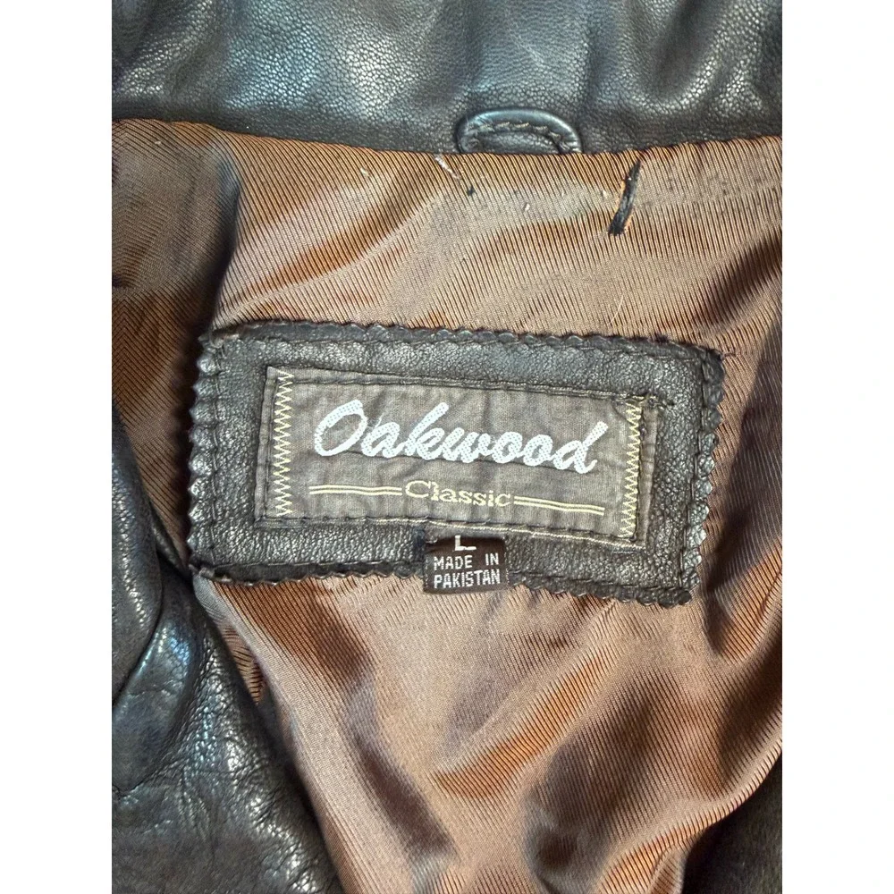 Oakwood Classic Mens Brown Leather Jacket Vintage Button Front Coat Large